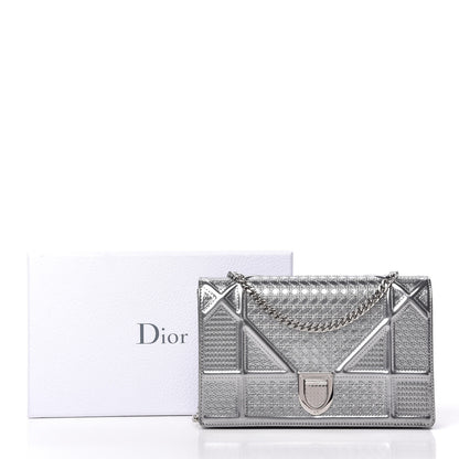 Christian Dior Metallic Patent Micro-Cannage Diorama Wallet on Chain Pouch Silver 11 of 11