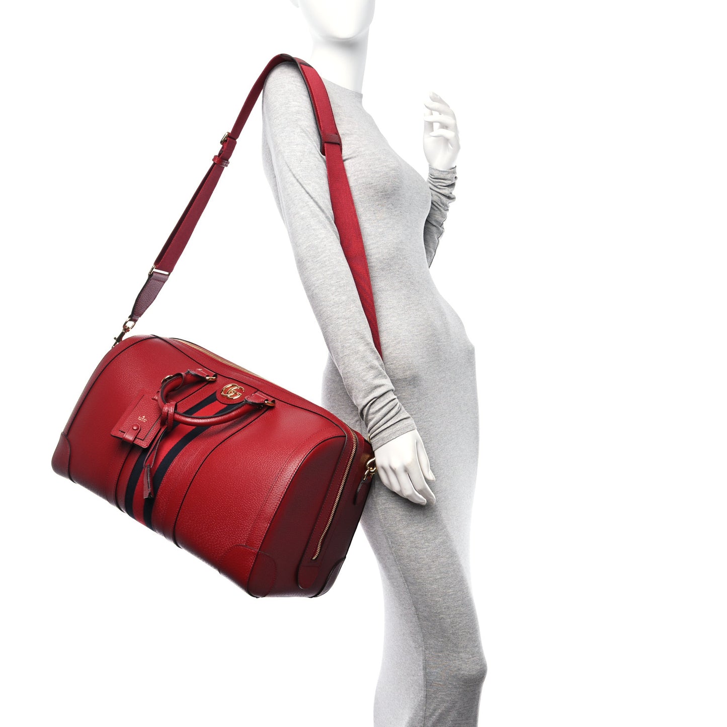Textured Dollar Calfskin Web Medium Savoy Duffle Bag Red