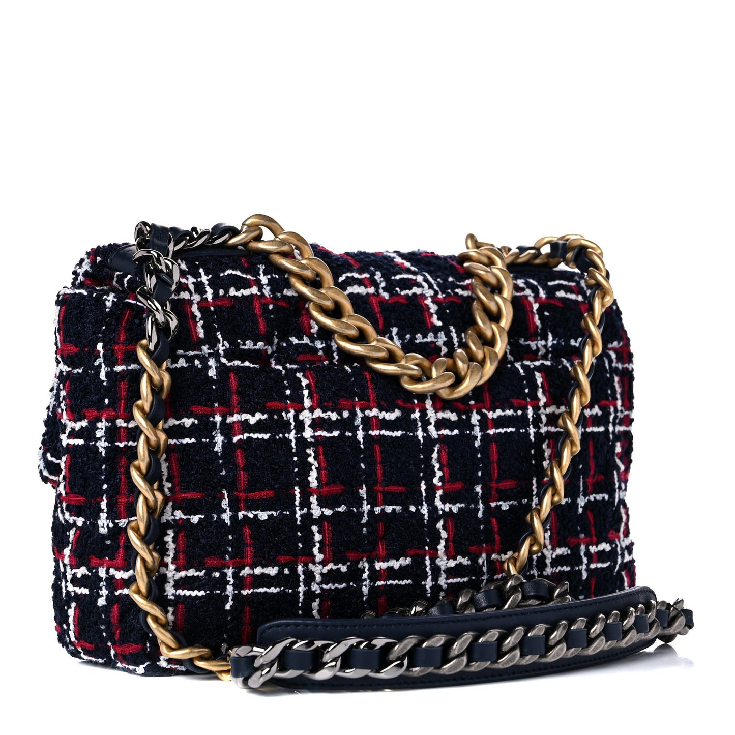 Tweed Quilted Medium Chanel 19 Flap Navy Blue White Red