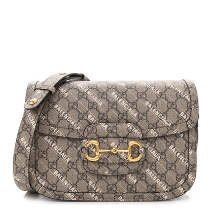 Gucci X BALENCIAGA GG Supreme Monogram Logo Print Horsebit 1955 Shoulder Bag Beige Ebony 1 of 10