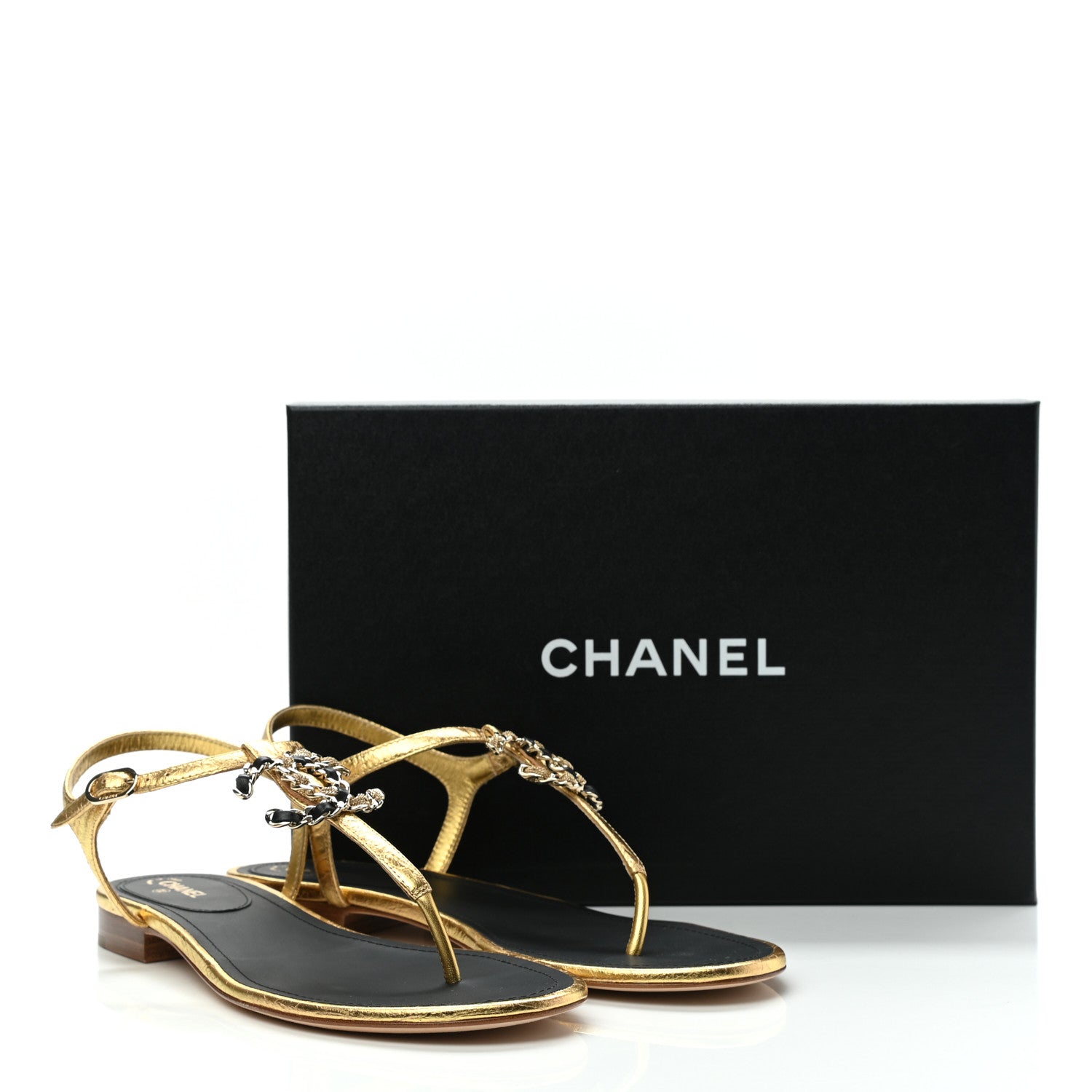Chanel Laminated Lambskin CC Charm Thong Sandals 40 Gold 8 of 8