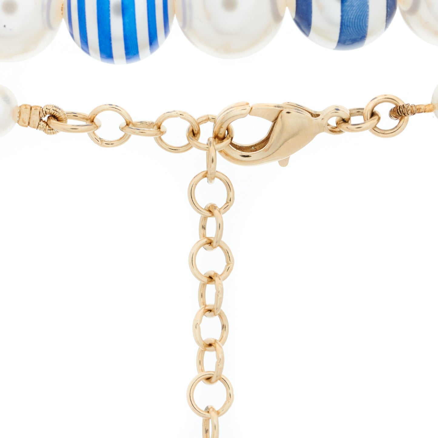 Resin Pearl Striped CC Necklace Blue Gold