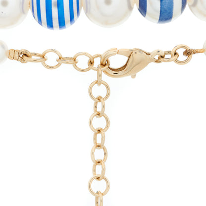 Chanel Resin Pearl Striped CC Necklace Blue Gold 3 of 5