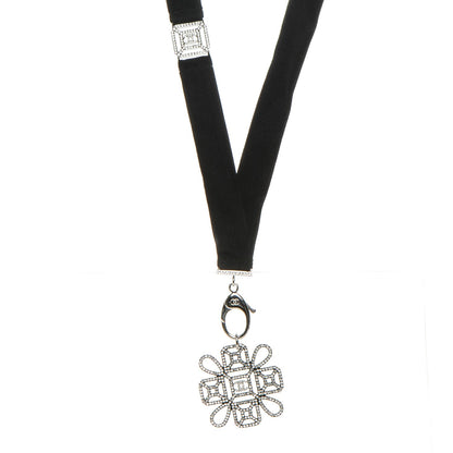 Chanel Crystal CC Lanyard Necklace Black Silver 1 of 6