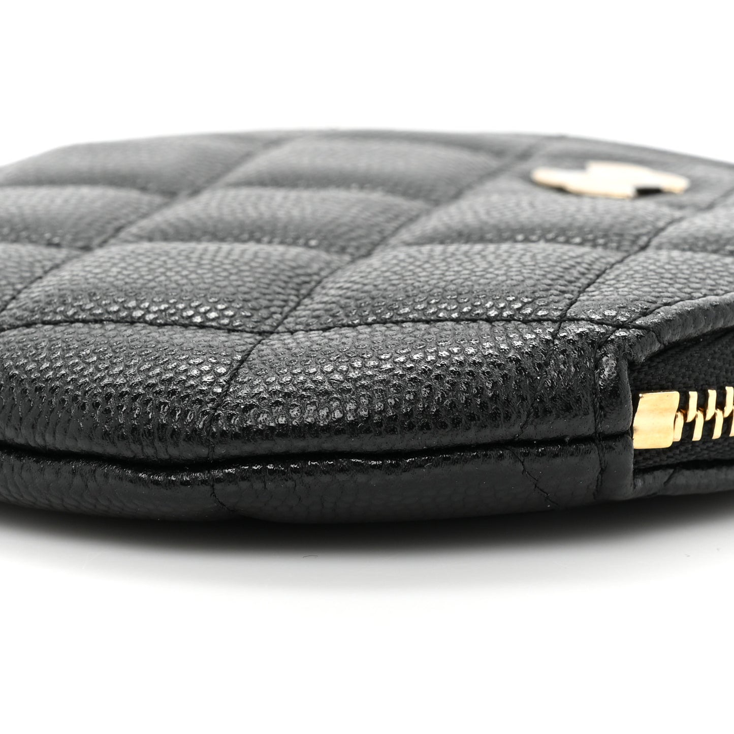 Caviar Quilted Round Clip On Coin Purse Black