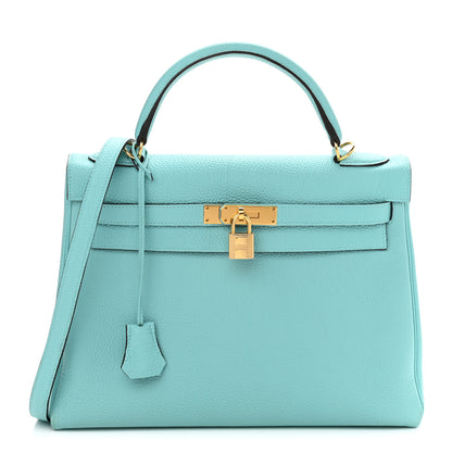 Hermes Togo Kelly Retourne 32 Bleu Atoll 1 of 15