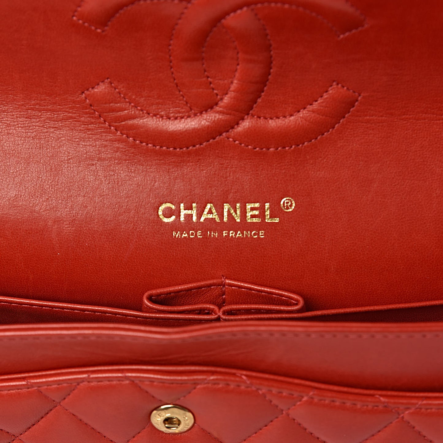 Lambskin Quilted Medium Double Flap Red