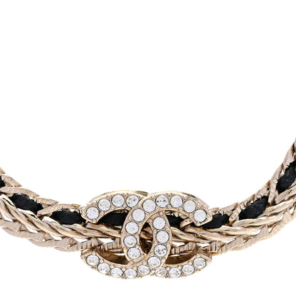 Chanel Metal Lambskin Crystal Chain CC Necklace Black Gold 4 of 6