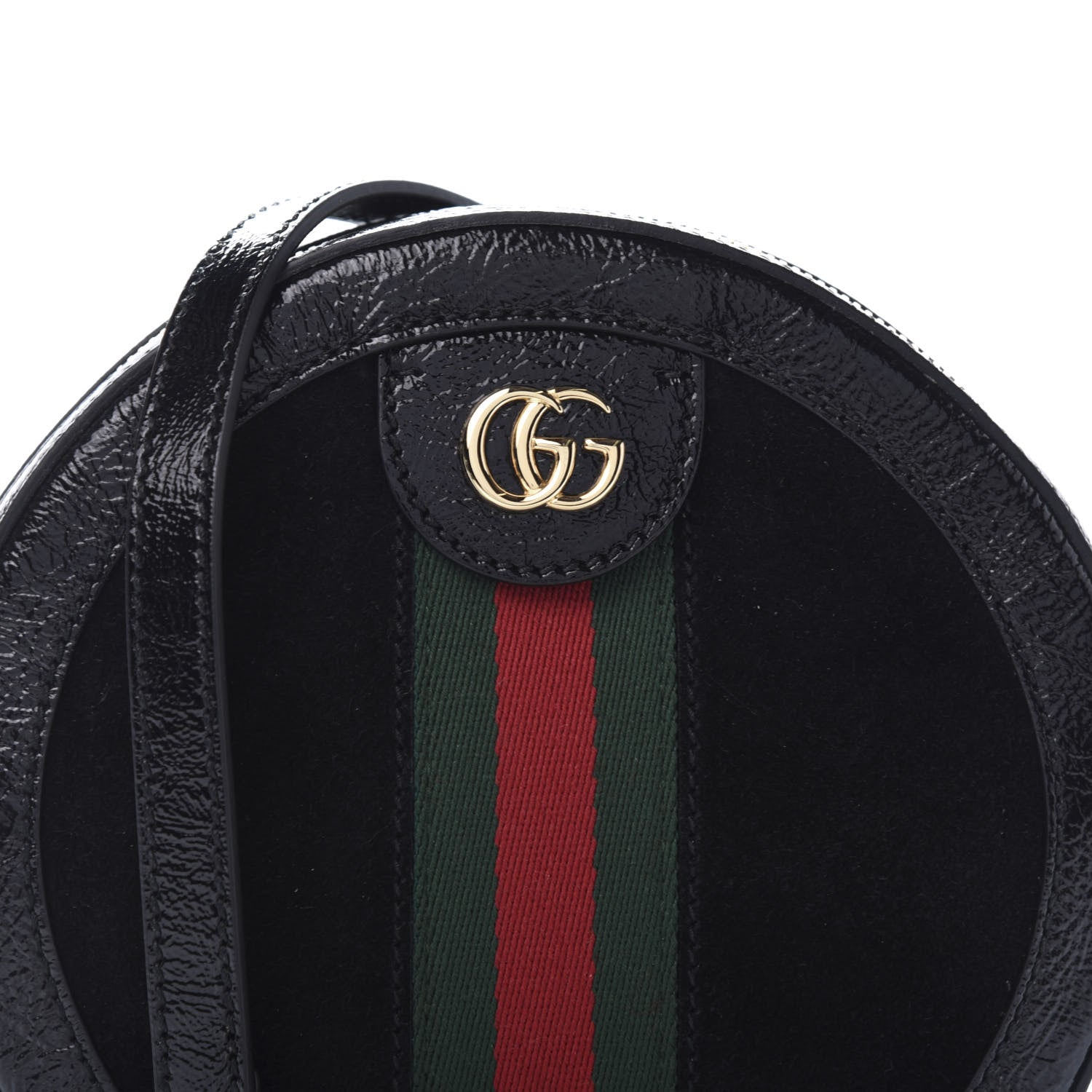 Gucci Suede Patent Web Mini Ophidia Round Shoulder Bag Black 11 of 11
