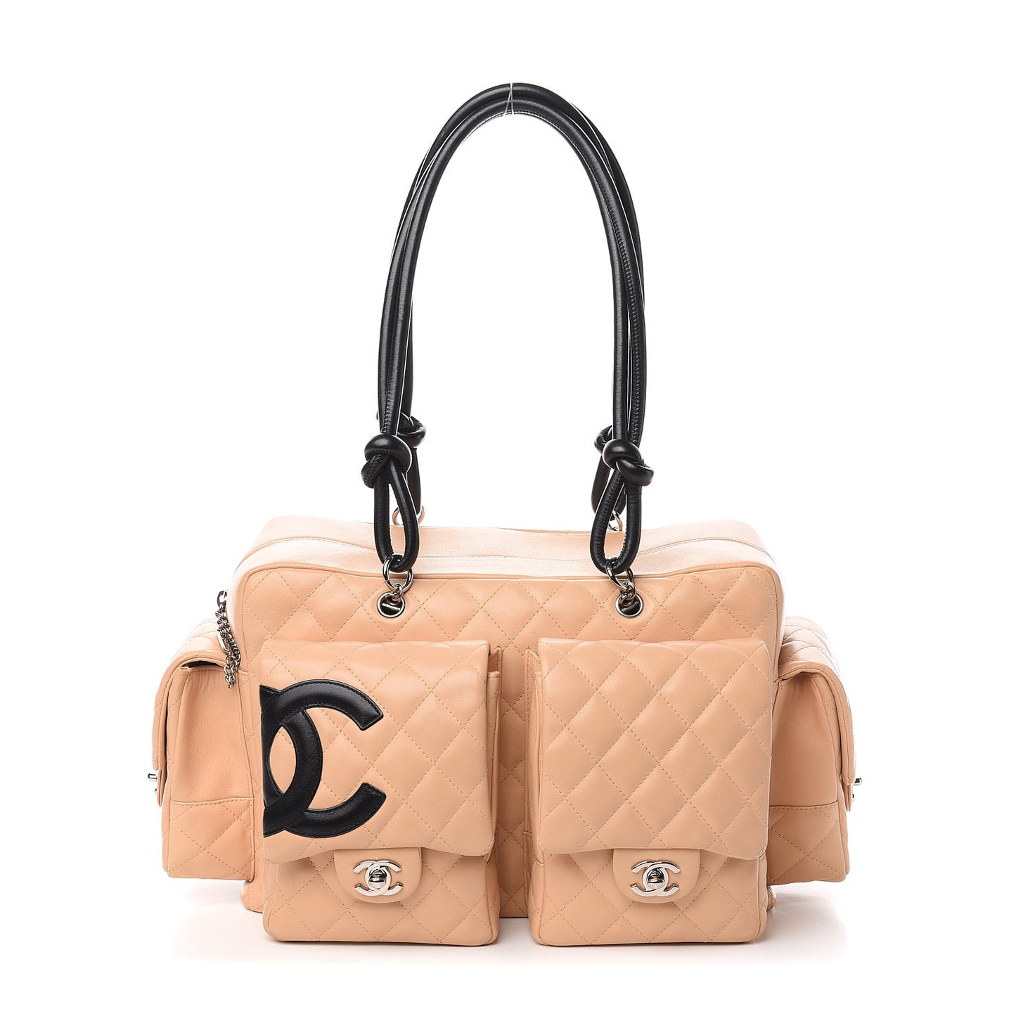 Calfskin Quilted Large Cambon Multipocket Reporter Beige Black