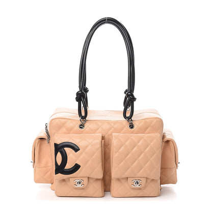 Chanel Calfskin Quilted Large Cambon Multipocket Reporter Beige Black 1 of 13