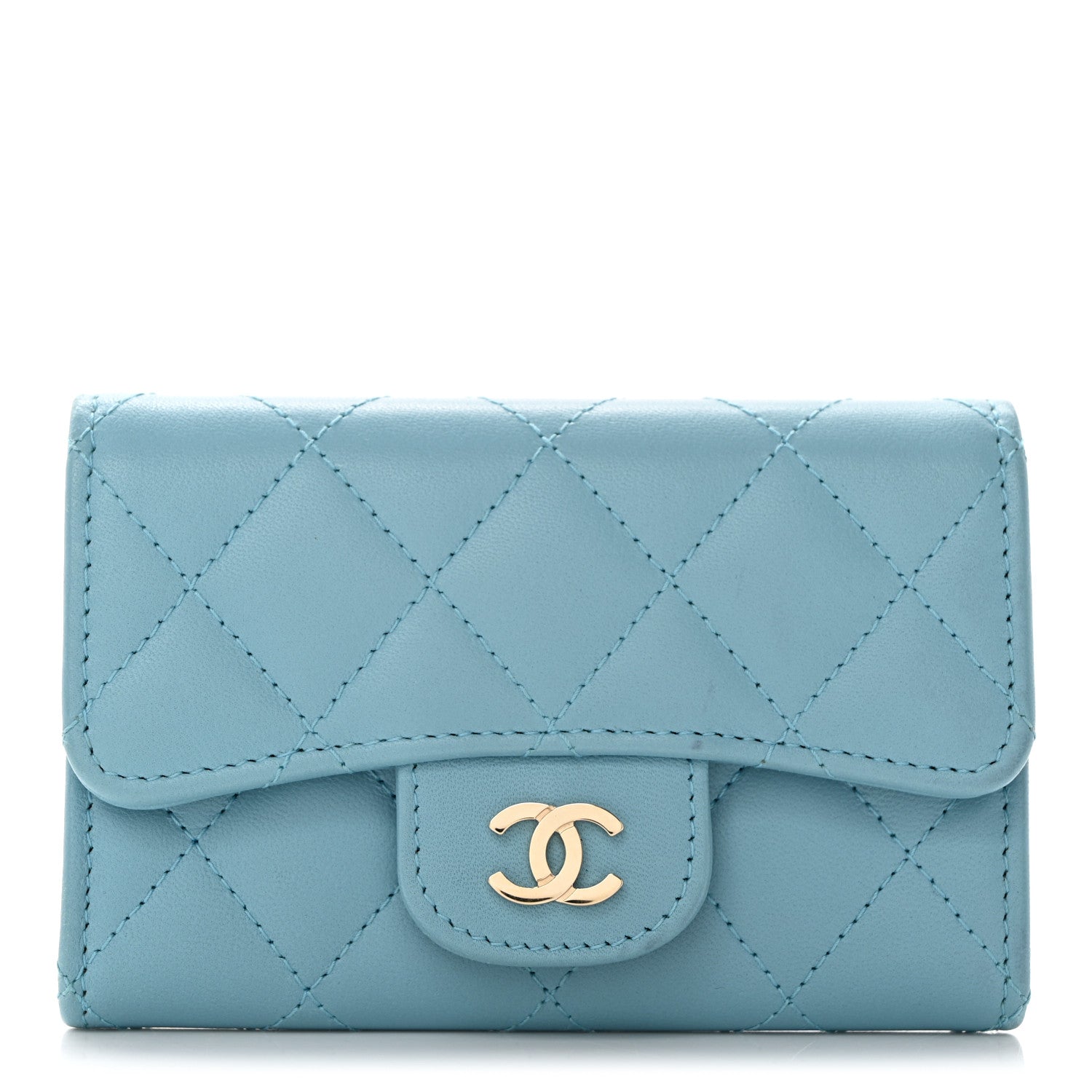 Chanel Lambskin Quilted Flap Card Holder Wallet Light Blue 1 of 8