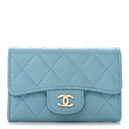 Chanel Lambskin Quilted Flap Card Holder Wallet Light Blue 1 of 8