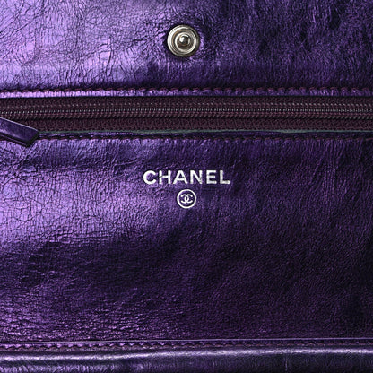 Chanel Metallic Aged Calfskin Quilted 2.55 Reissue Wallet on Chain WOC Purple 6 of 10