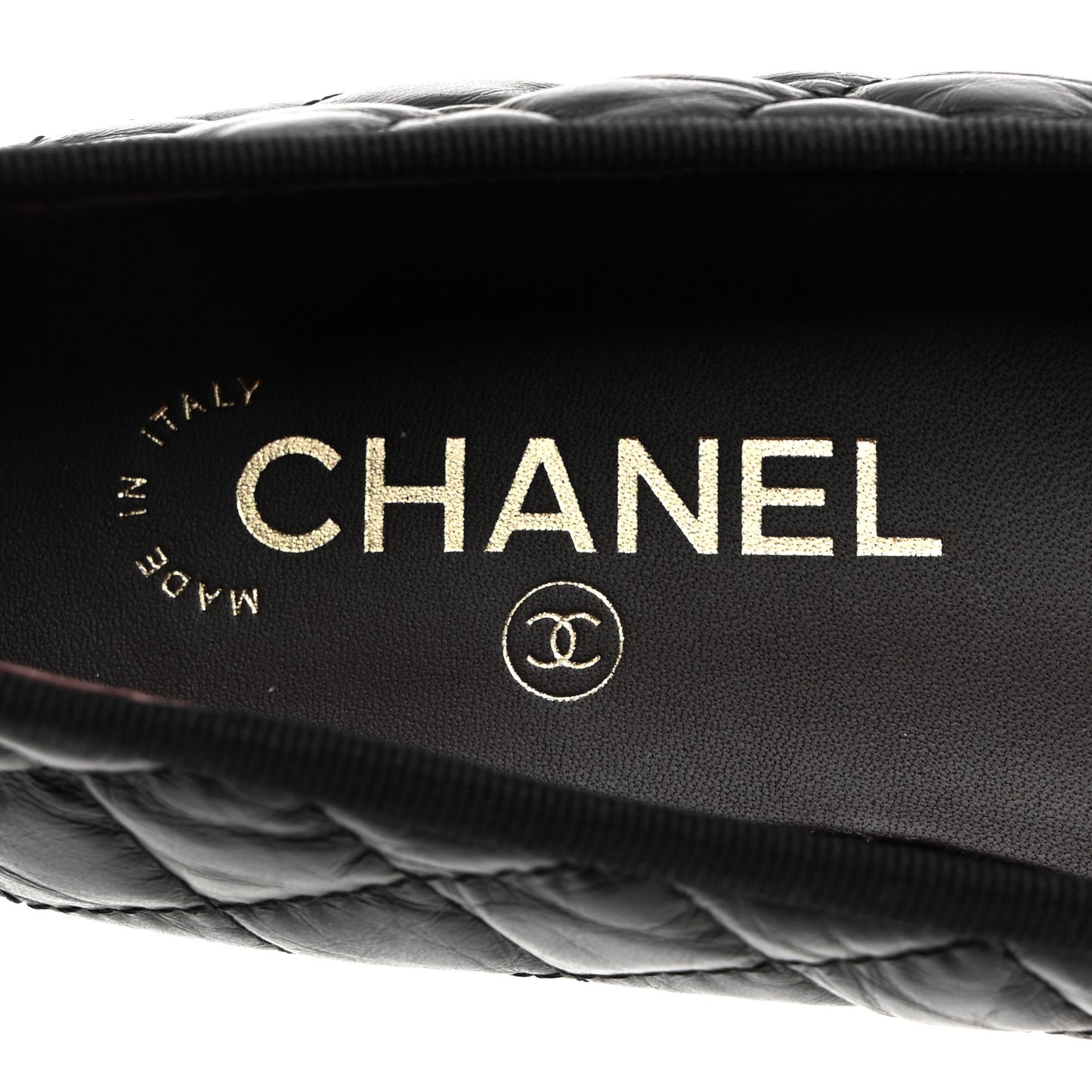 Aged Calfskin Quilted CC Cap Toe Ballerina Flats 37.5 Black