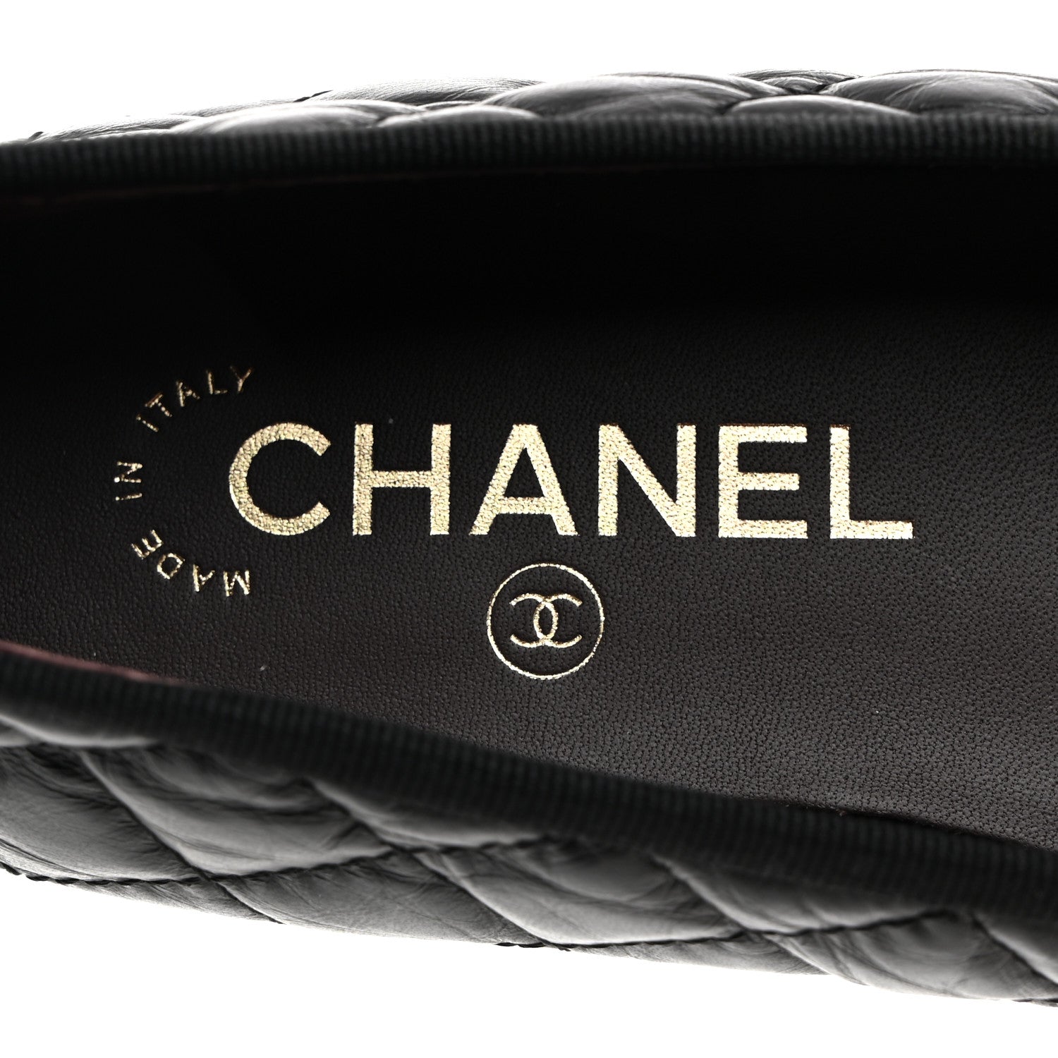 Chanel Aged Calfskin Quilted CC Cap Toe Ballerina Flats 37.5 Black 6 of 9