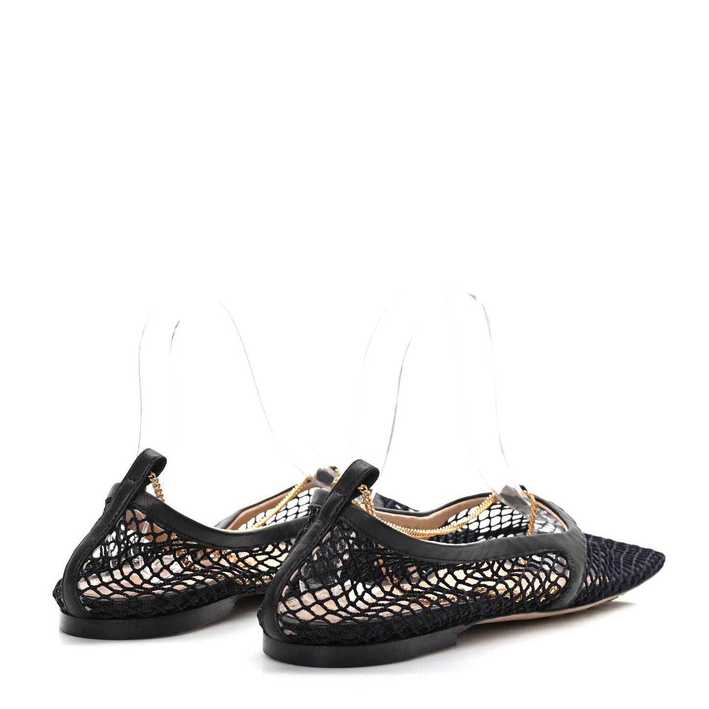 Mesh Nappa Chunky Chain Stretch Ballerina Flats 39 Black
