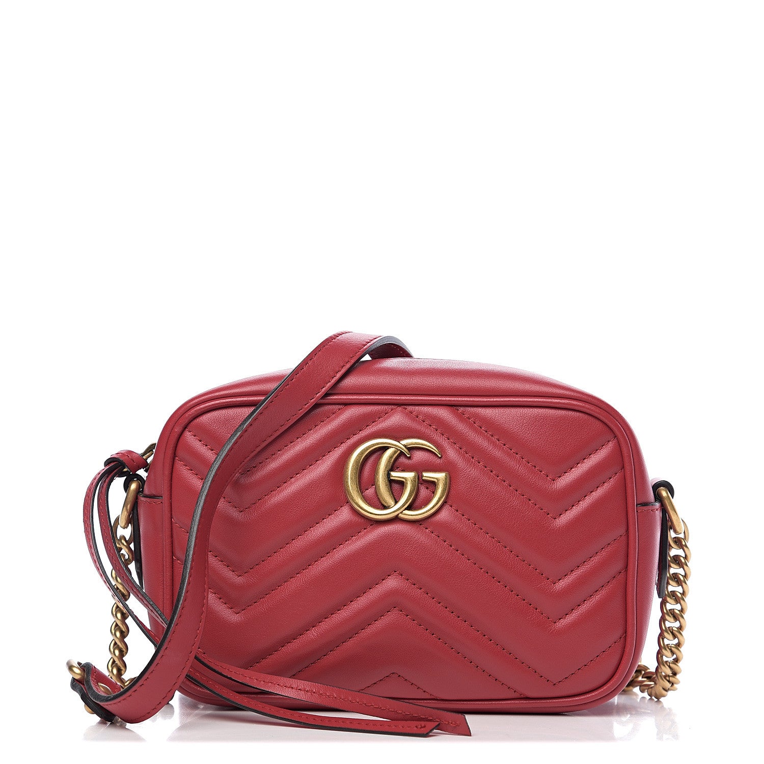 Gucci Calfskin Matelasse Mini GG Marmont Chain Shoulder Bag Hibiscus Red 1 of 9