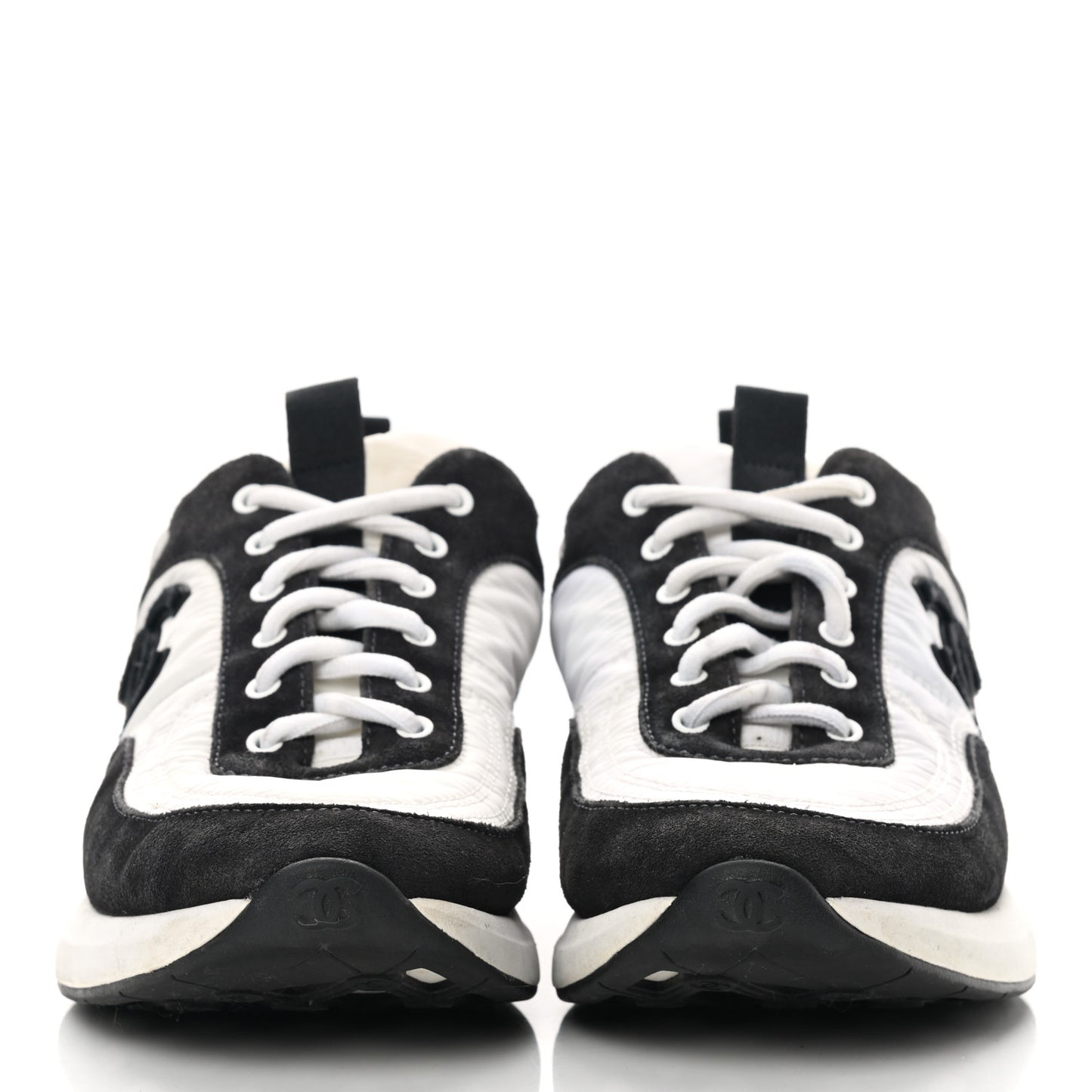 Nylon Suede Calfskin CC Sneakers 36 White Dark Grey