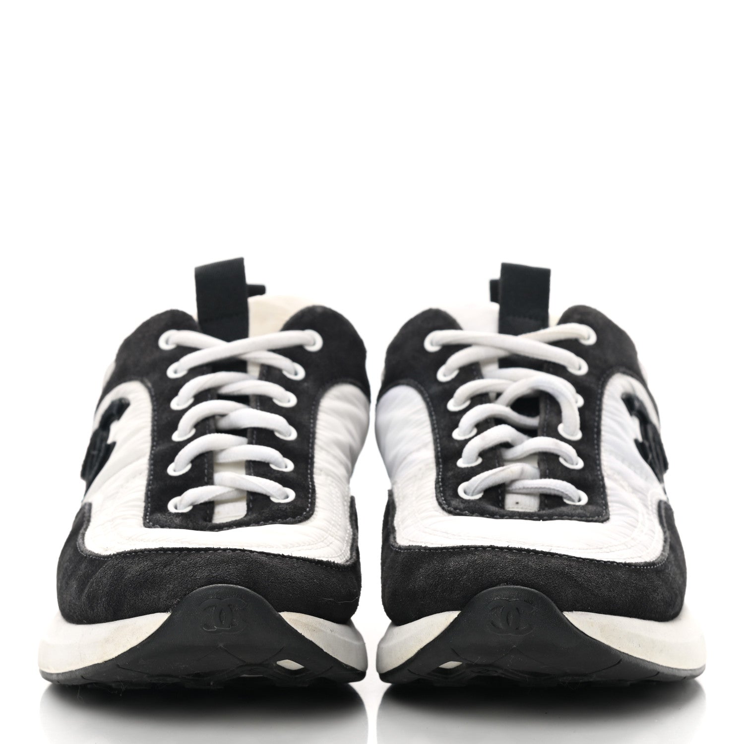 Chanel Nylon Suede Calfskin CC Sneakers 36 White Dark Grey 2 of 11