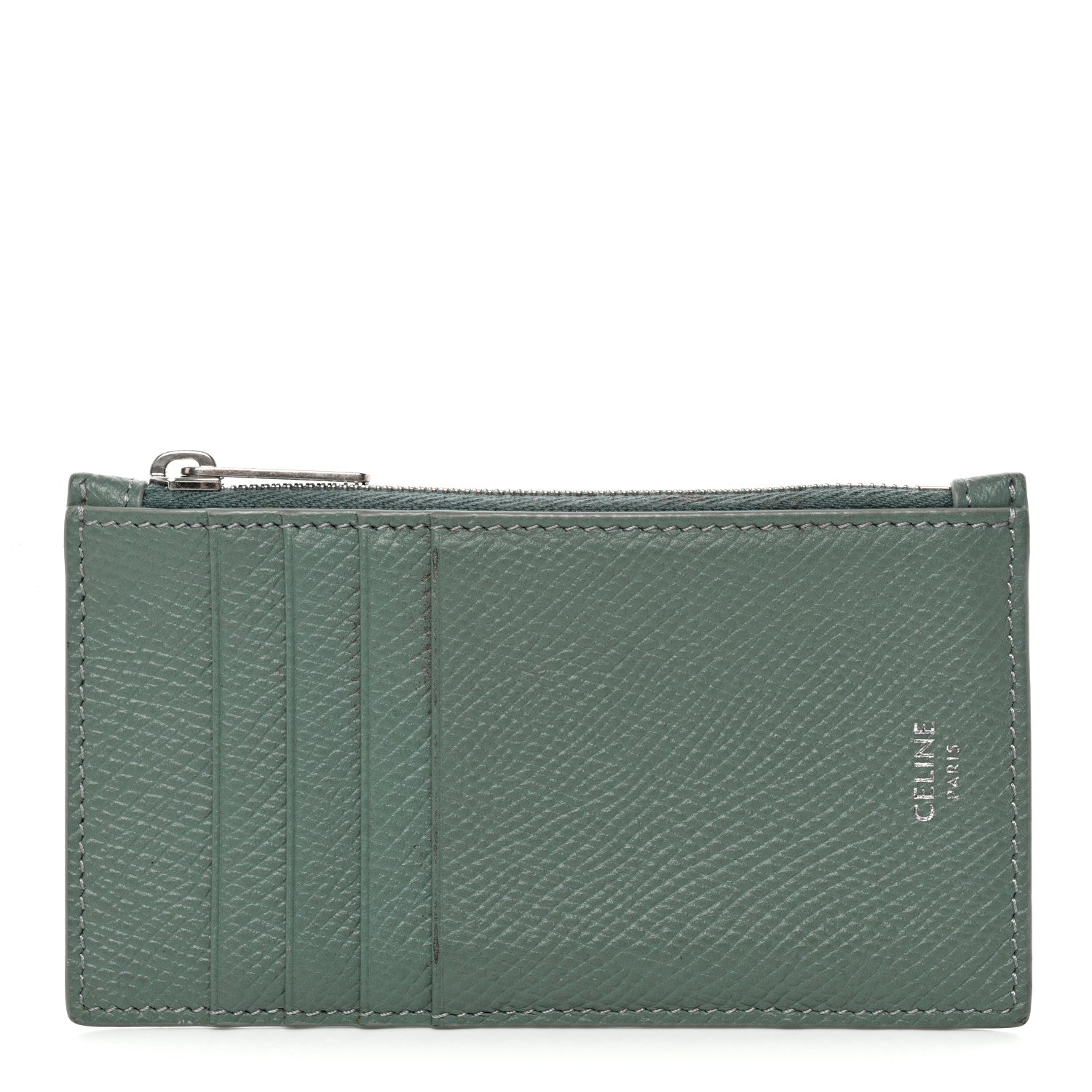 Celine Grained Calfskin Zipped Card Holder Celadon 1 of 7