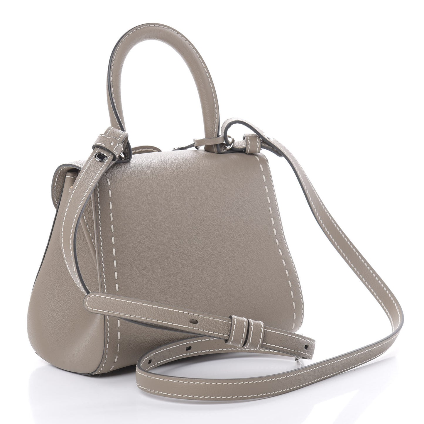 Grained Rodeo Calfskin Surpique Mini Brillant Satchel Tourterelle Ivory