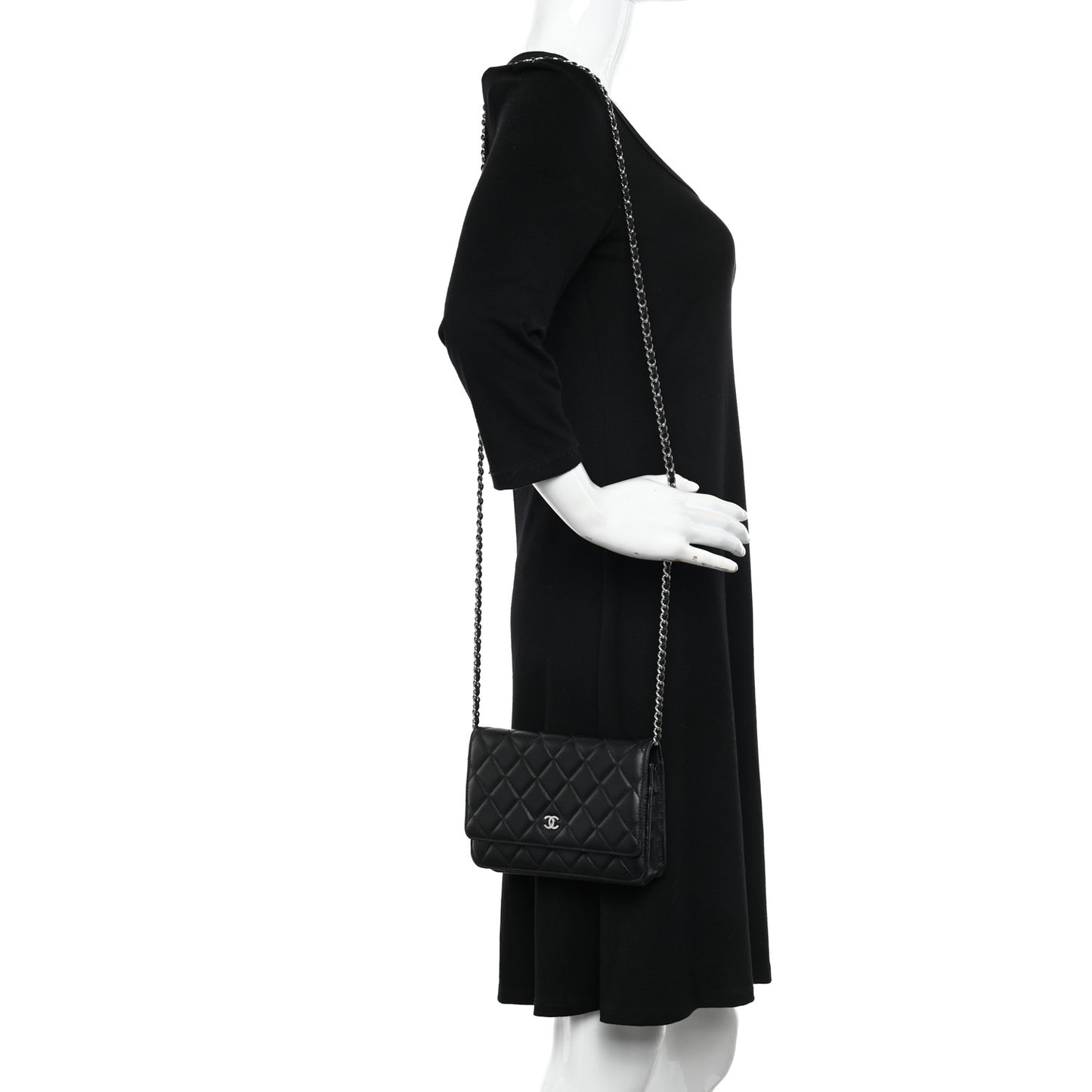 Lambskin Quilted Wallet On Chain WOC Black