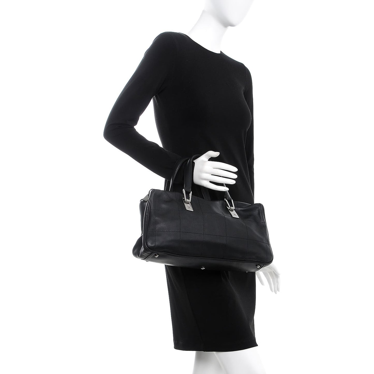 Lambskin Square Stitched Large Tote Black