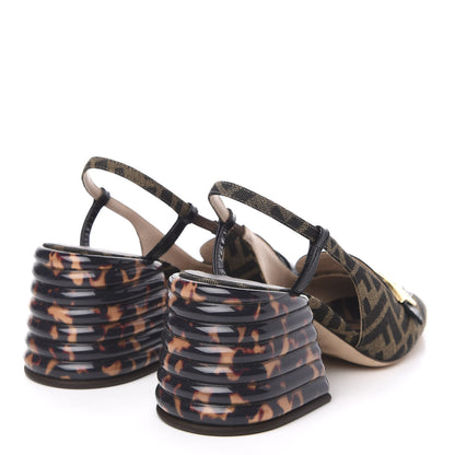 Fendi Jacquard Calfskin FF Tortoise Promenade Slingback Loafer Pumps 39 Tobacco 4 of 8