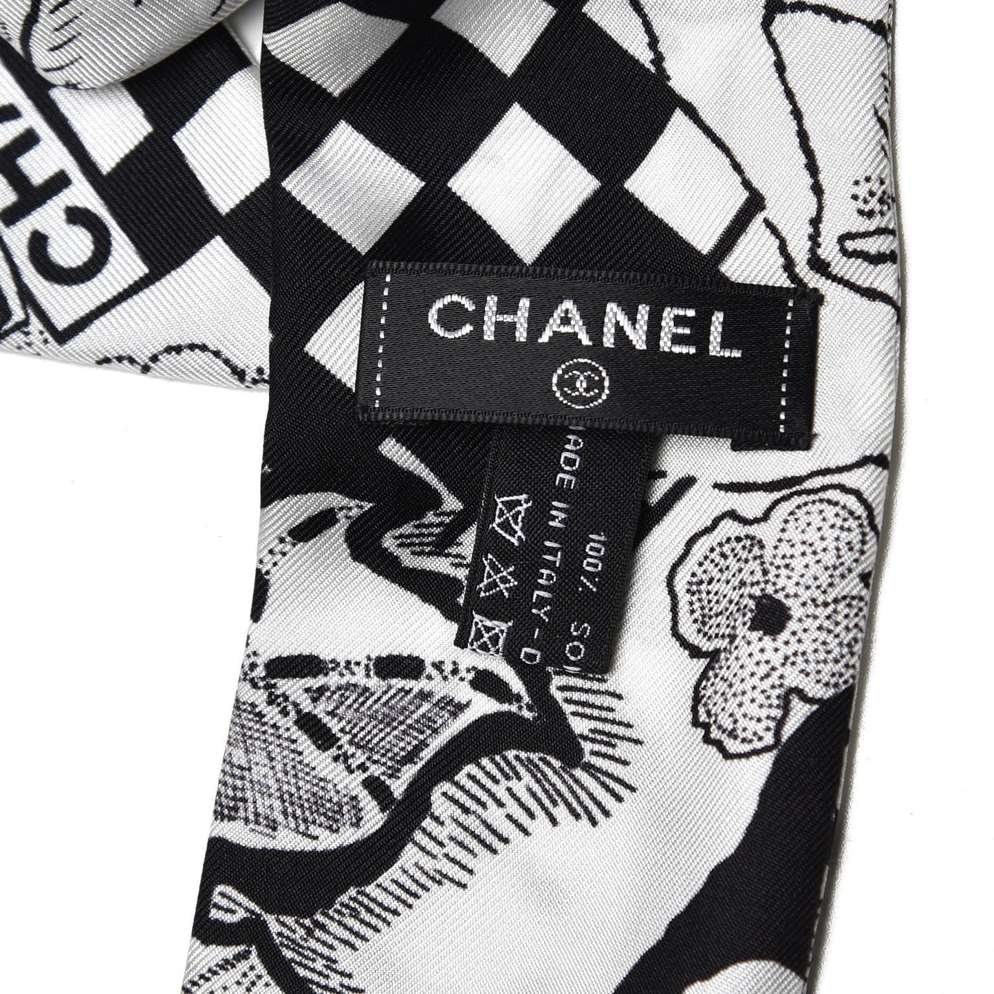 Silk CC Camellia Scarf Black White