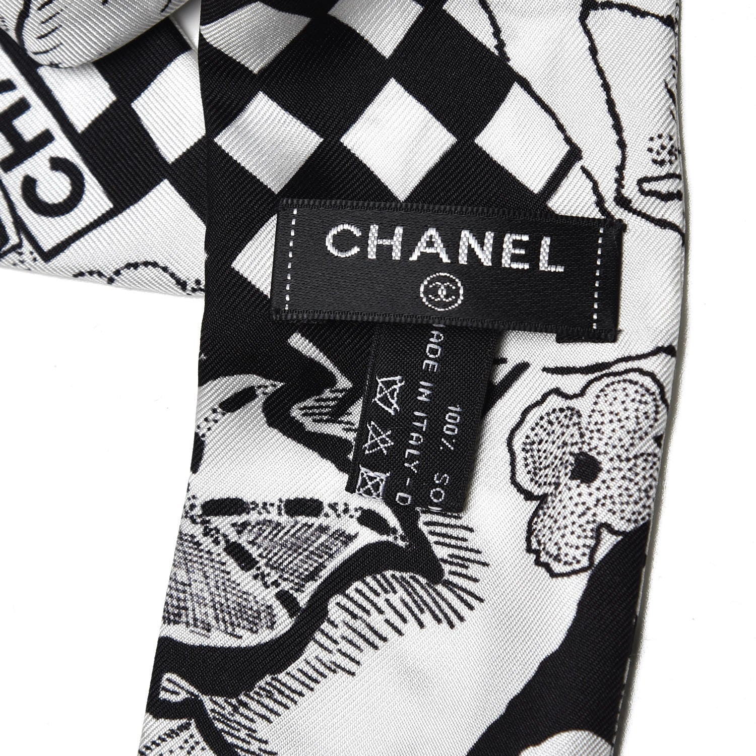 Chanel Silk CC Camellia Scarf Black White 4 of 4