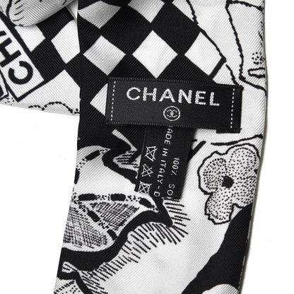 Chanel Silk CC Camellia Scarf Black White 4 of 4