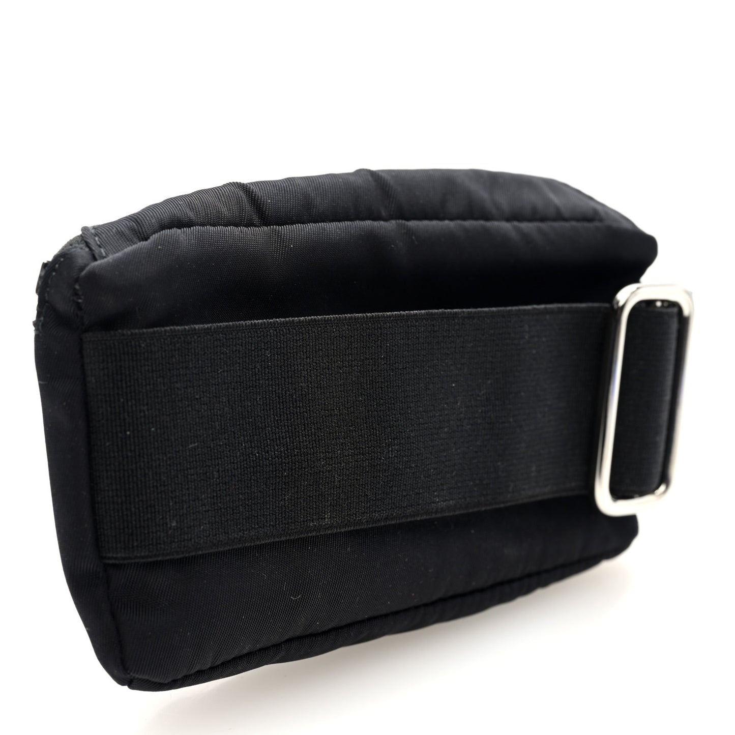 Re-Nylon Travel Saffiano Metal Triangle Logo Mini Arm Pouch Black