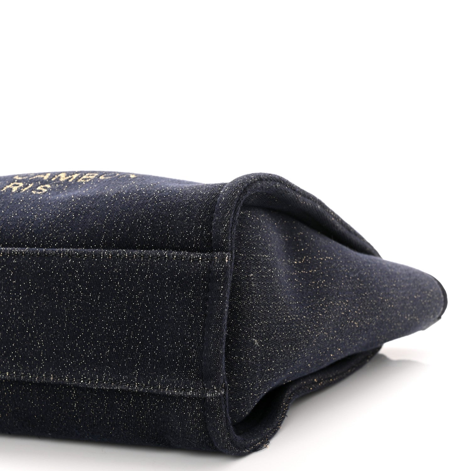 Chanel Lurex Canvas Small Deauville Tote Navy Blue Gold 9 of 10