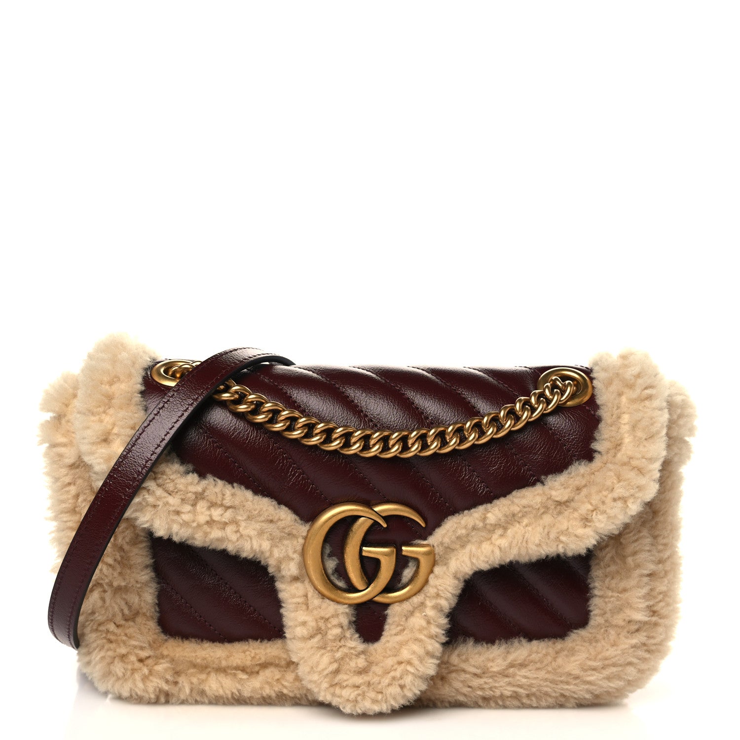 Gucci Azalea Calfskin Wool Matelasse Diagonal Small GG Marmont Shoulder Bag Sand Desert 1 of 8