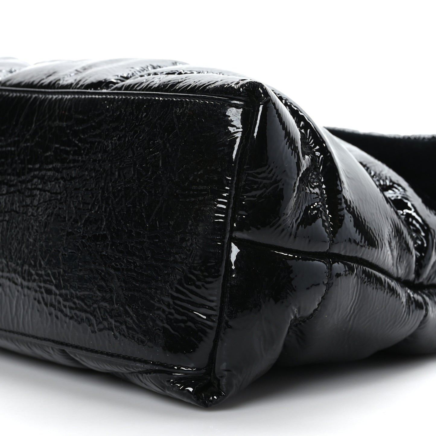Patent Lambskin Quilted Medium Loulou Puffer Monogram Chain Satchel Black
