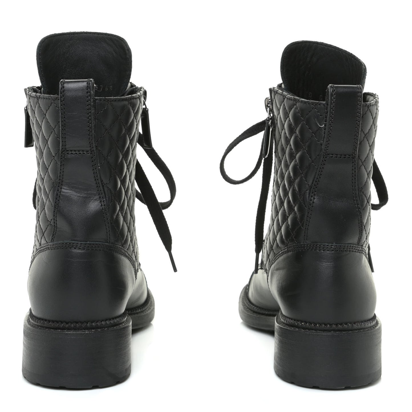 Calfskin Quilted Lace Up Combat Boots 37 Black