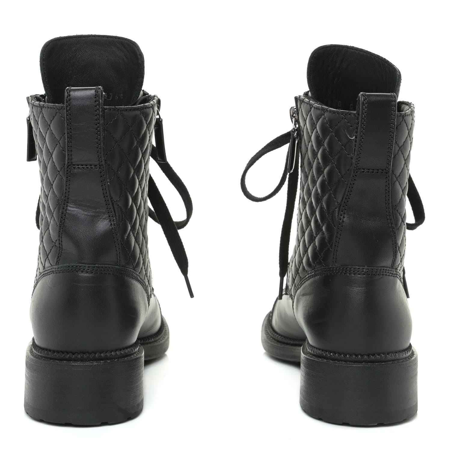 Chanel Calfskin Quilted Lace Up Combat Boots 37 Black 5 of 13