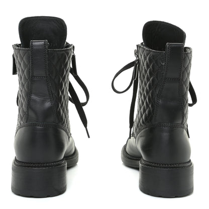 Chanel Calfskin Quilted Lace Up Combat Boots 37 Black 5 of 13