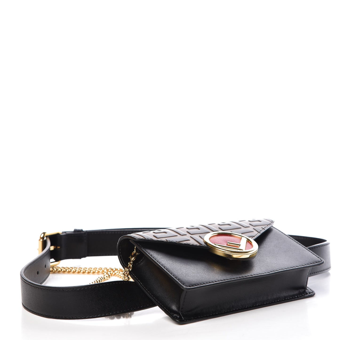 Vitello Liberty F is Fendi Bi-Color FF 1974 Embossed Envelope Belt Bag Maya Black