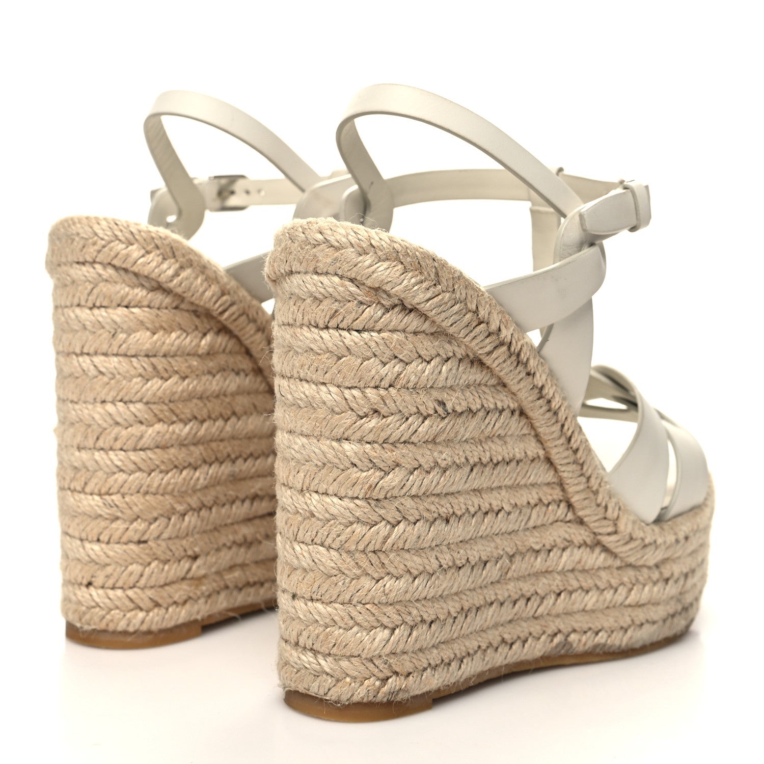 Saint Laurent Calfskin Tribute 95 Platform Espadrille Wedge Sandals 38.5 Porcellana 4 of 11