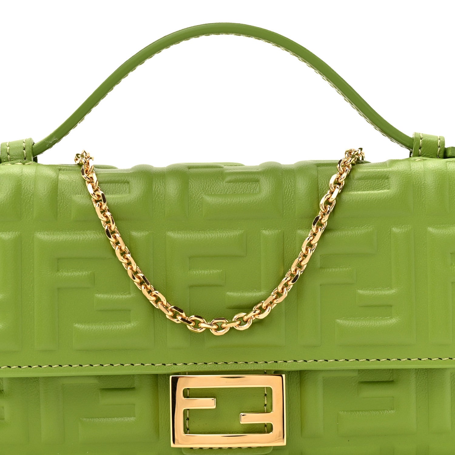 Fendi Nappa Matisse FF Embossed Baguette Continental Wallet With Chain Rain Forest 8 of 11