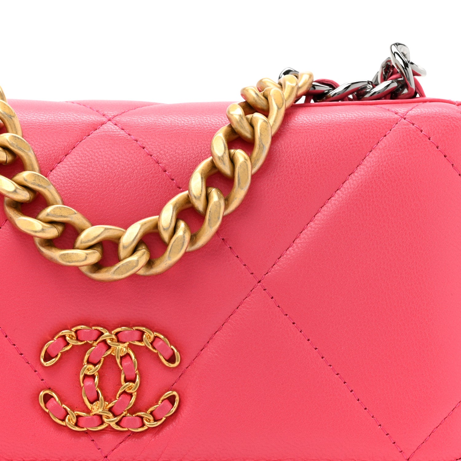 Chanel Lambskin Quilted Chanel 19 Wallet On Chain WOC Dark Pink 9 of 15