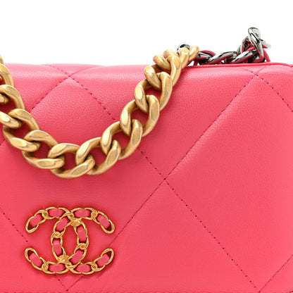 Chanel Lambskin Quilted Chanel 19 Wallet On Chain WOC Dark Pink 9 of 15