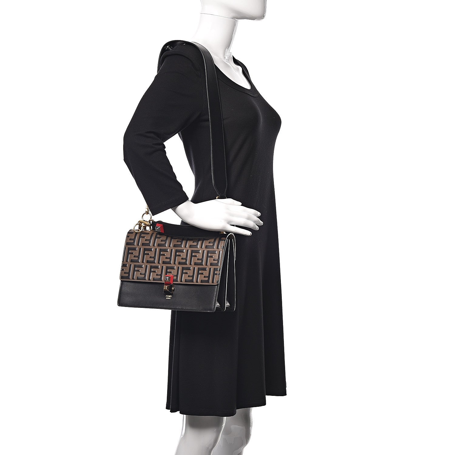 Fendi Vitello Liberty Bi-Color FF 1974 Embossed Kan I Shoulder Bag Black Maya 2 of 9