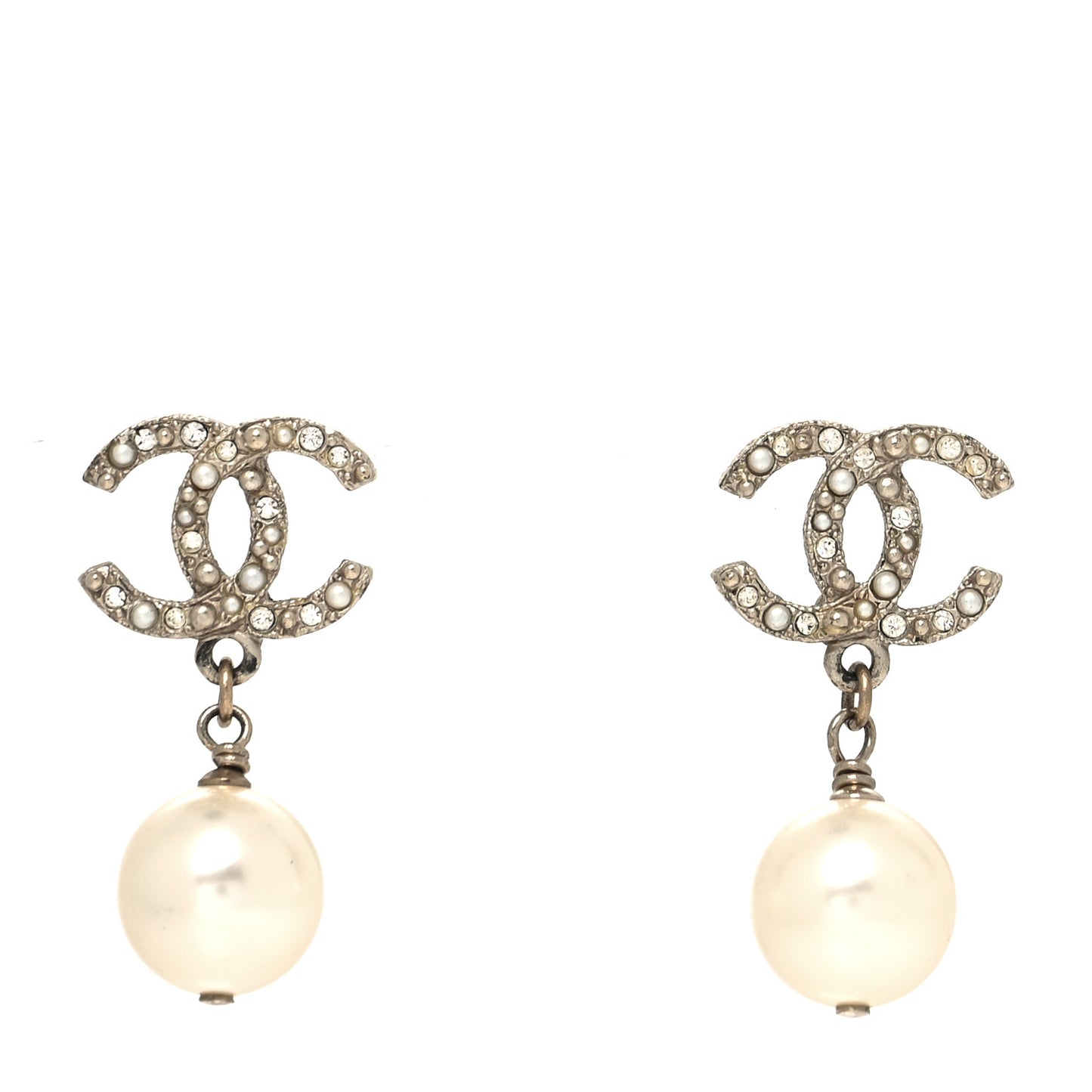 Crystal Pearl CC Drop Earrings Gold