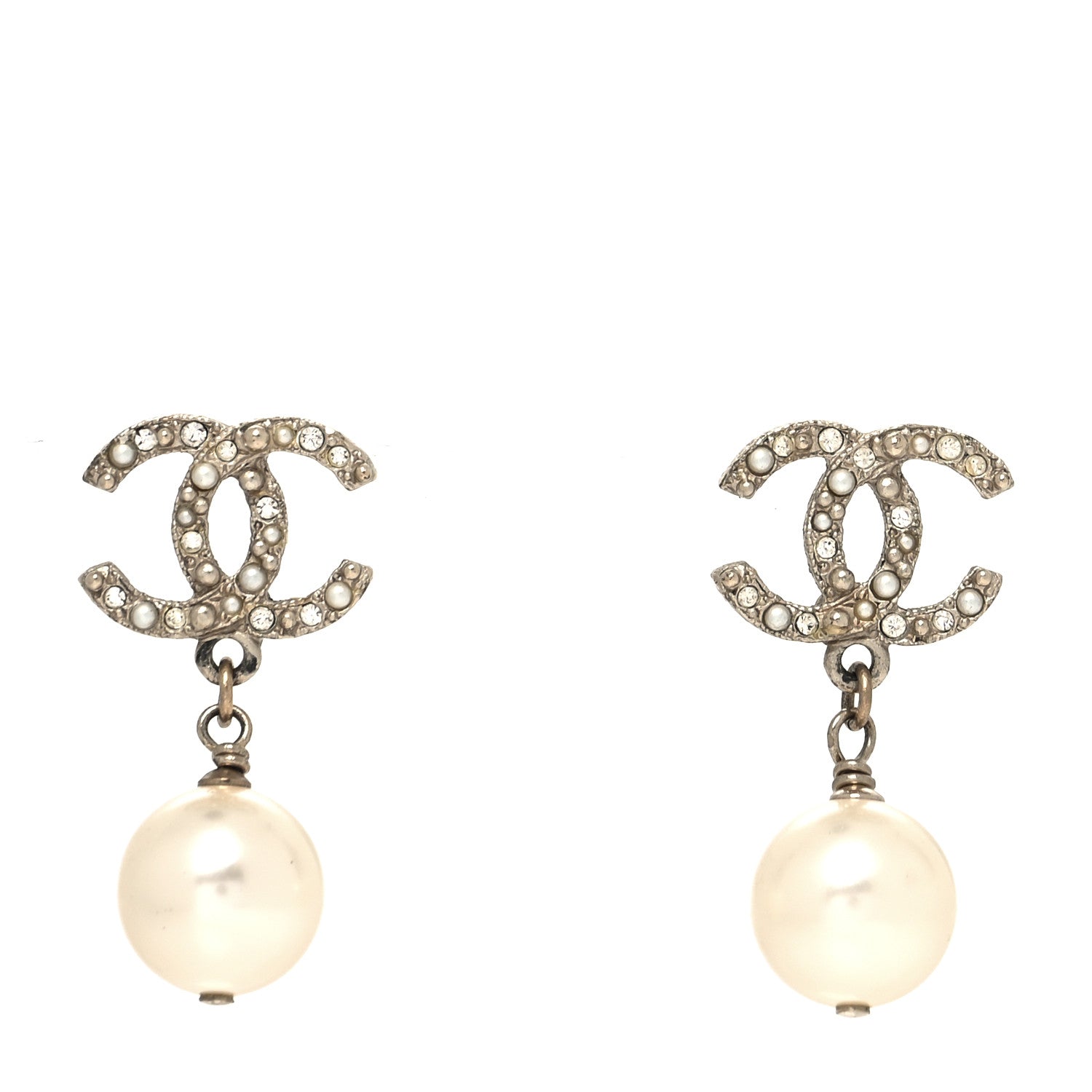 Chanel Crystal Pearl CC Drop Earrings Gold 1 of 4