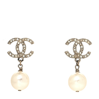 Chanel Crystal Pearl CC Drop Earrings Gold 1 of 4
