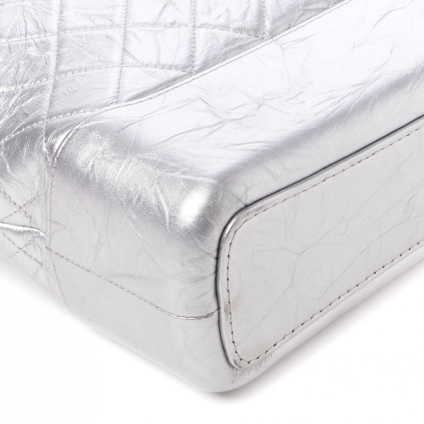 Metallic Lambskin Calfskin Quilted Large Gabrielle Hobo Silver