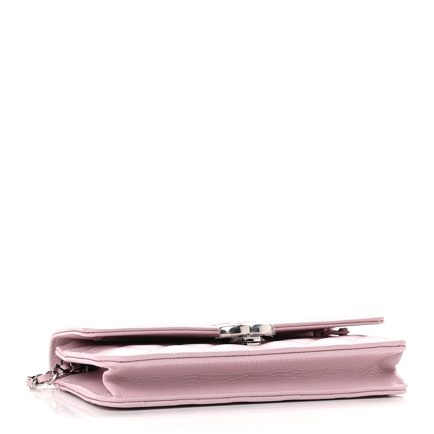 Grained Calfskin Quilted CC Box Wallet On Chain WOC Light Pink